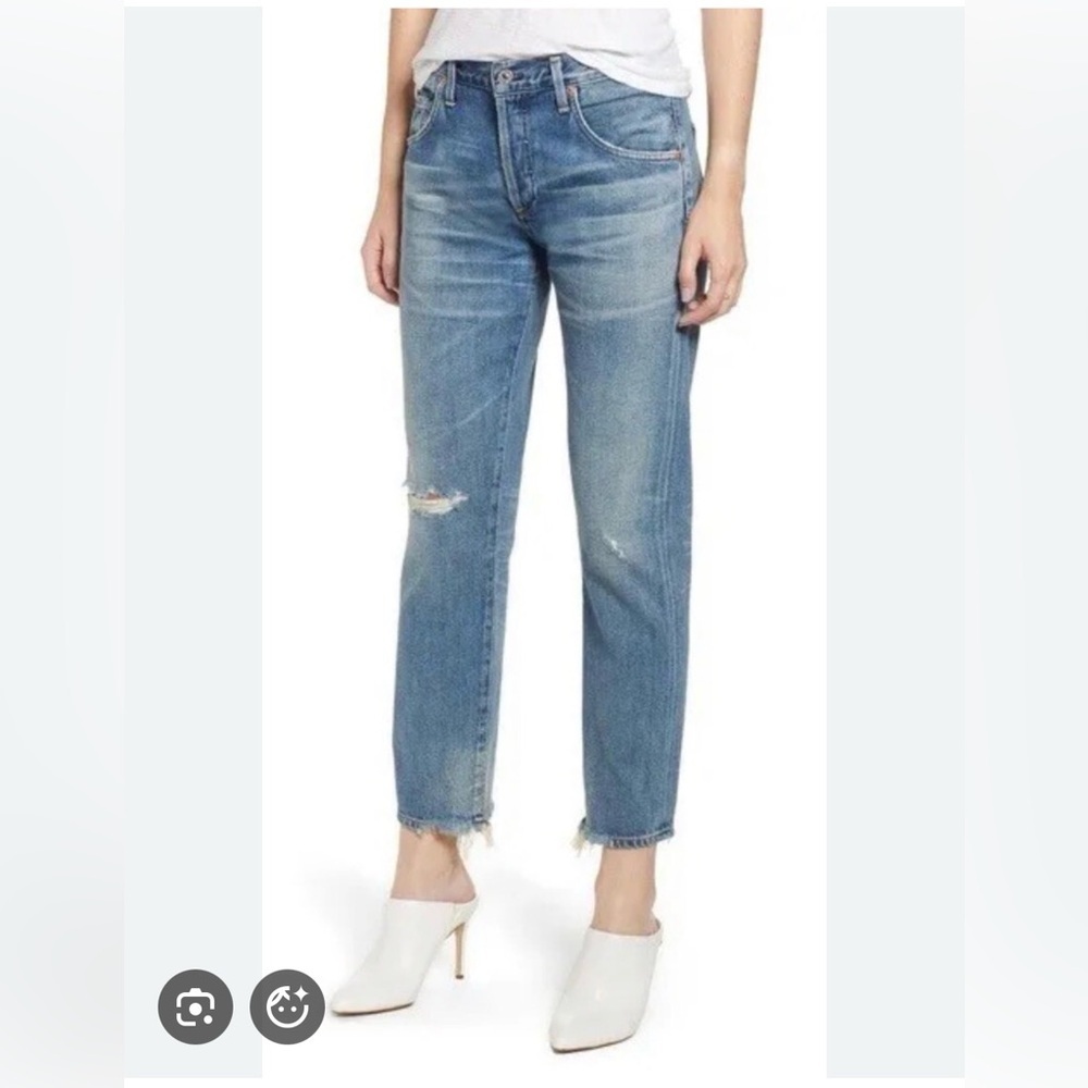Citizens of Humanity Emerson Slim Boyfriend Jeans Mid Wash Haven Distressed